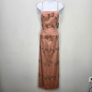 NWT Y2K Vintage Formal Evening Gown‎ M Beaded Mesh Floral Fairy Prom Whimsigoth